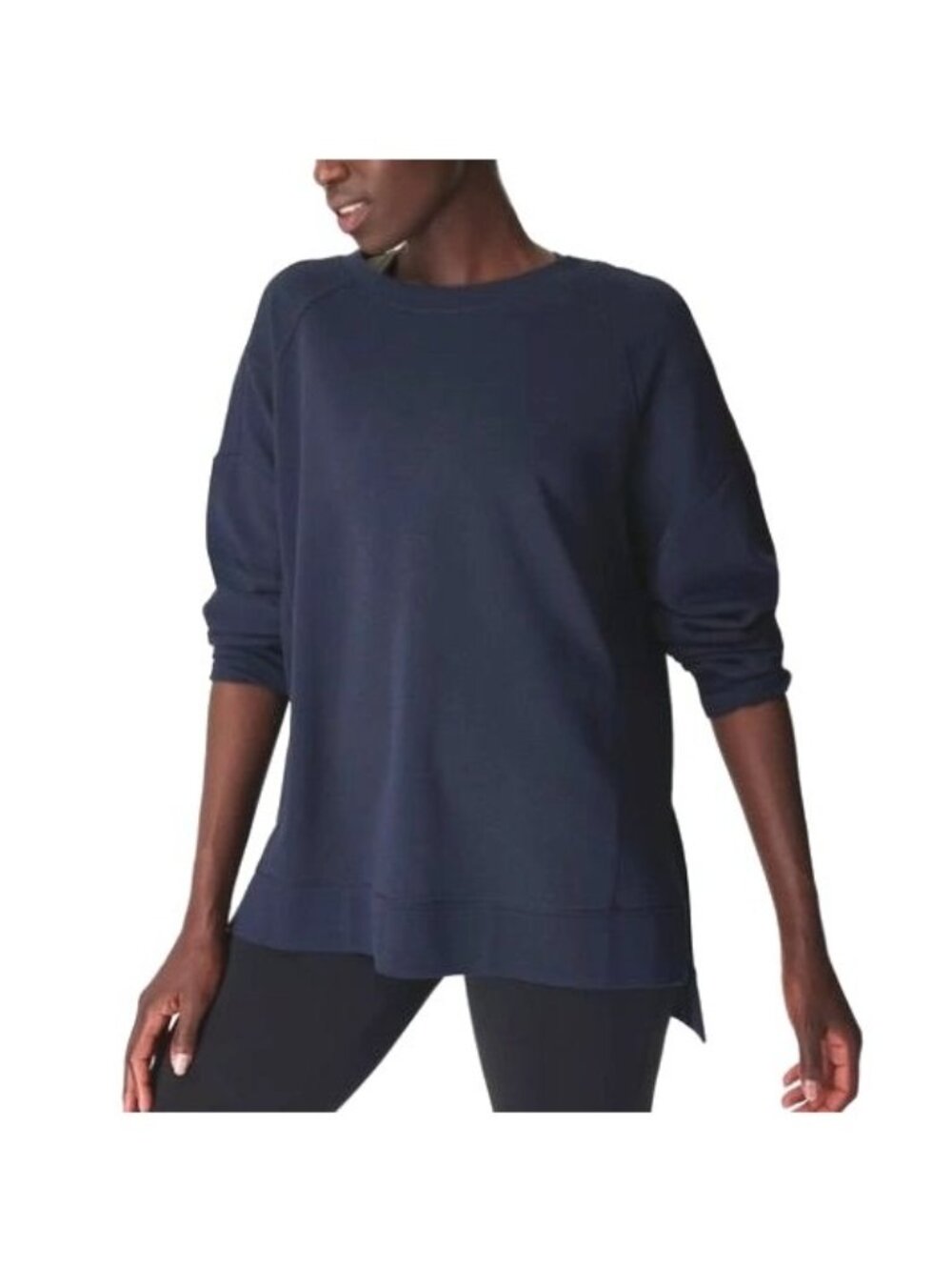 SWEATY BETTY After Class Sweatshirt Drop Shoulder Thumb Holes Navy Blue S